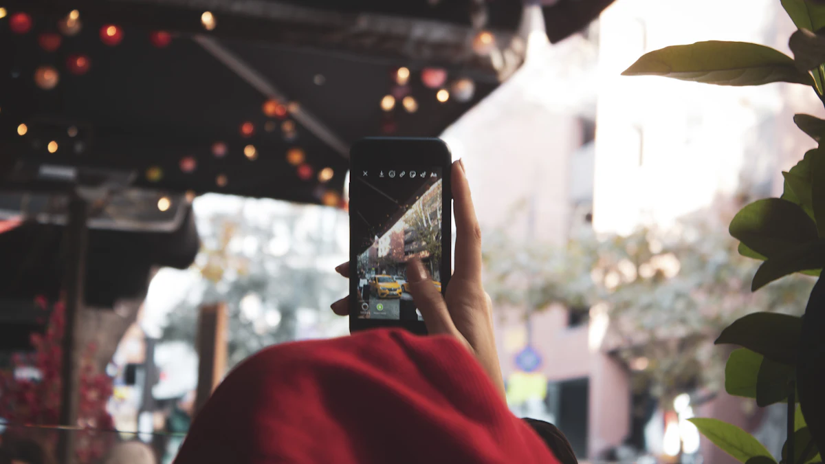 Someone filming an Instagram story of a city street at night